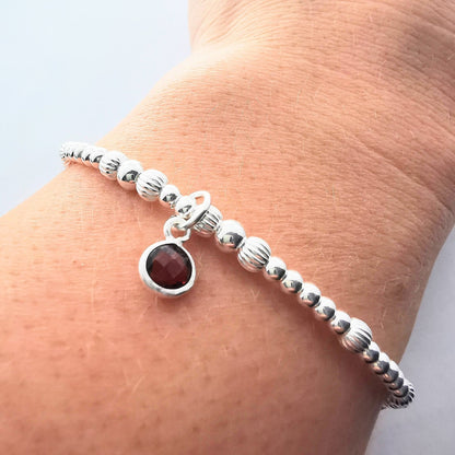 Sterling Silver Bead Bracelet with Garnet - SKU 1770 - Sophellie Jewellery