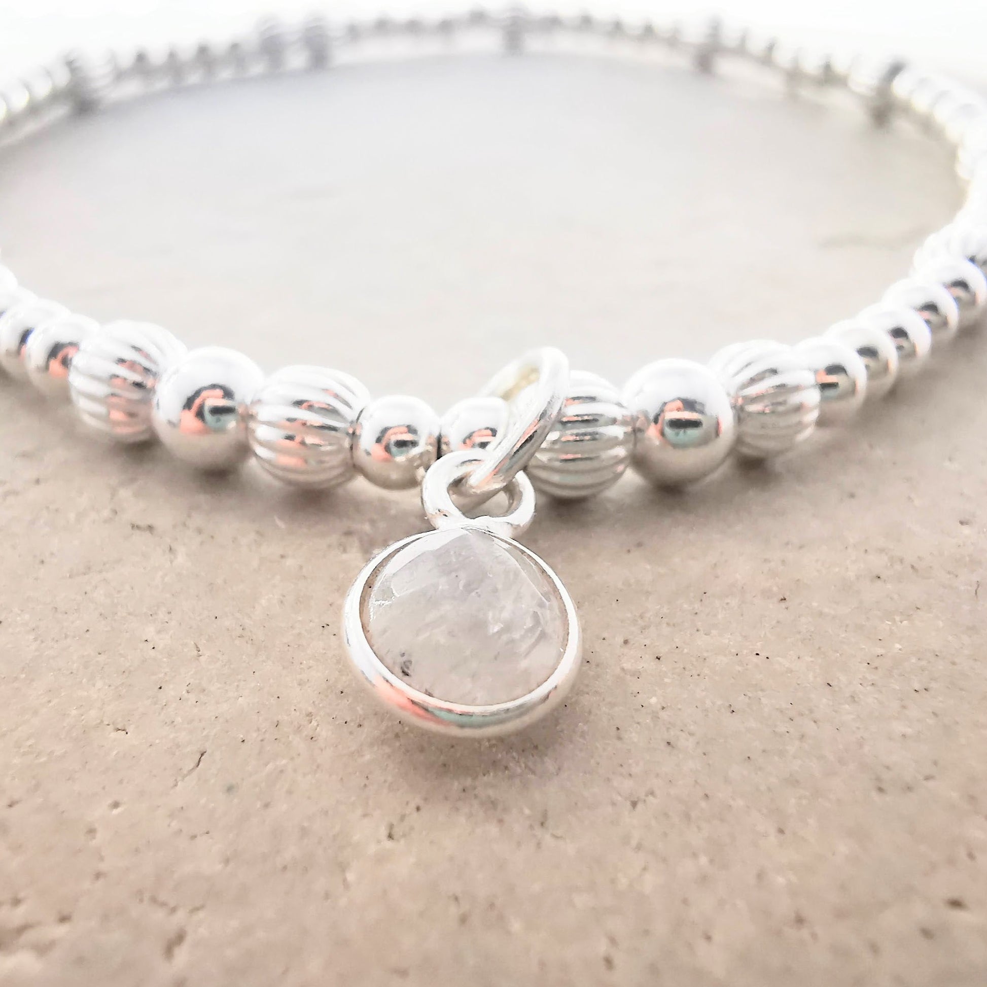 Sterling Silver Bead Bracelet with Moonstone - SKU 1773 - Sophellie Jewellery