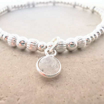 Sterling Silver Bead Bracelet with Moonstone - SKU 1773 - Sophellie Jewellery