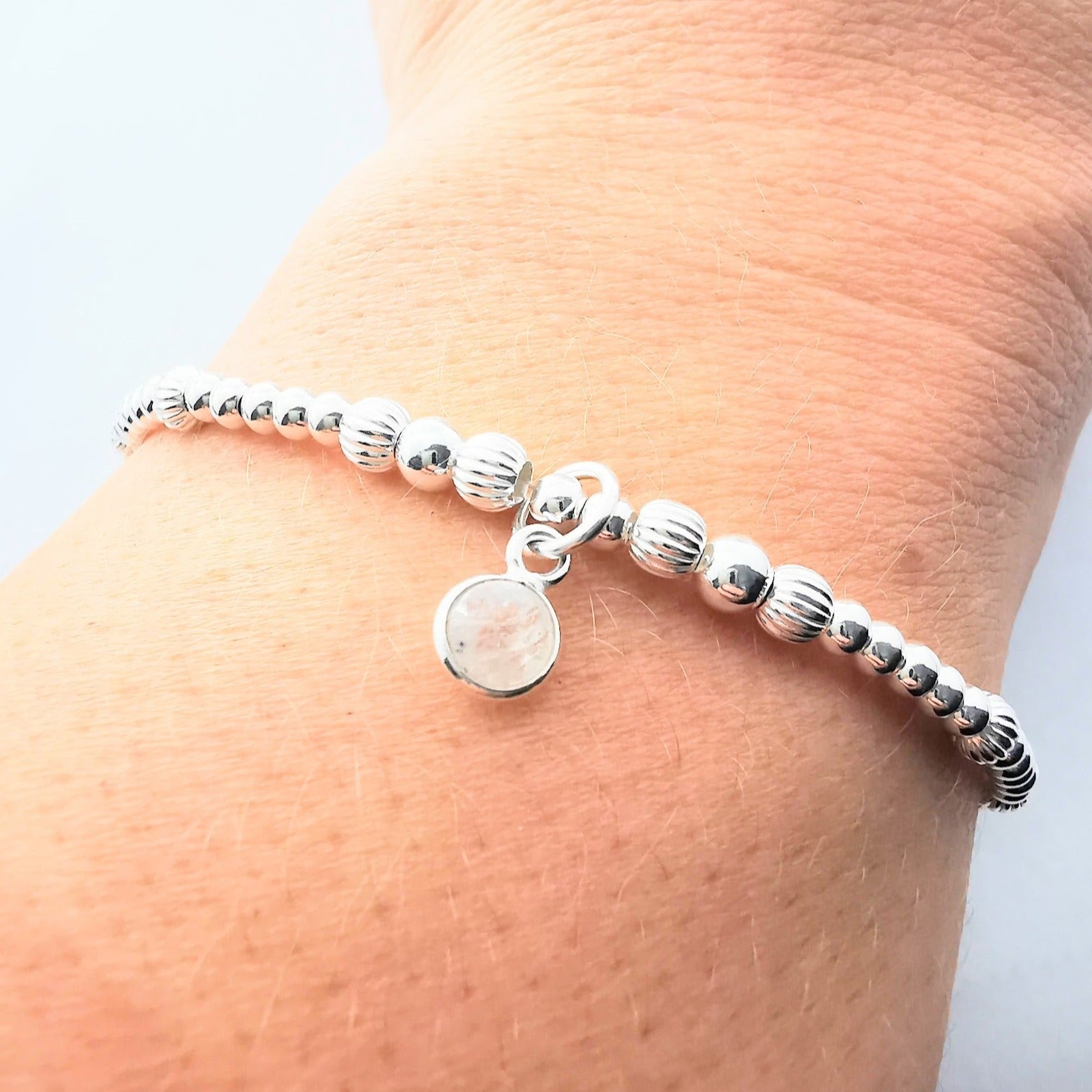 Sterling Silver Bead Bracelet with Moonstone - SKU 1773 - Sophellie Jewellery