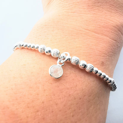 Sterling Silver Bead Bracelet with Moonstone - SKU 1773 - Sophellie Jewellery