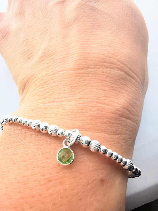 Sterling Silver Bead Bracelet with Peridot - SKU 1775 - Sophellie Jewellery