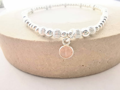 Sterling Silver Bead Bracelet with Rose Quartz - SKU 1777 - Sophellie Jewellery