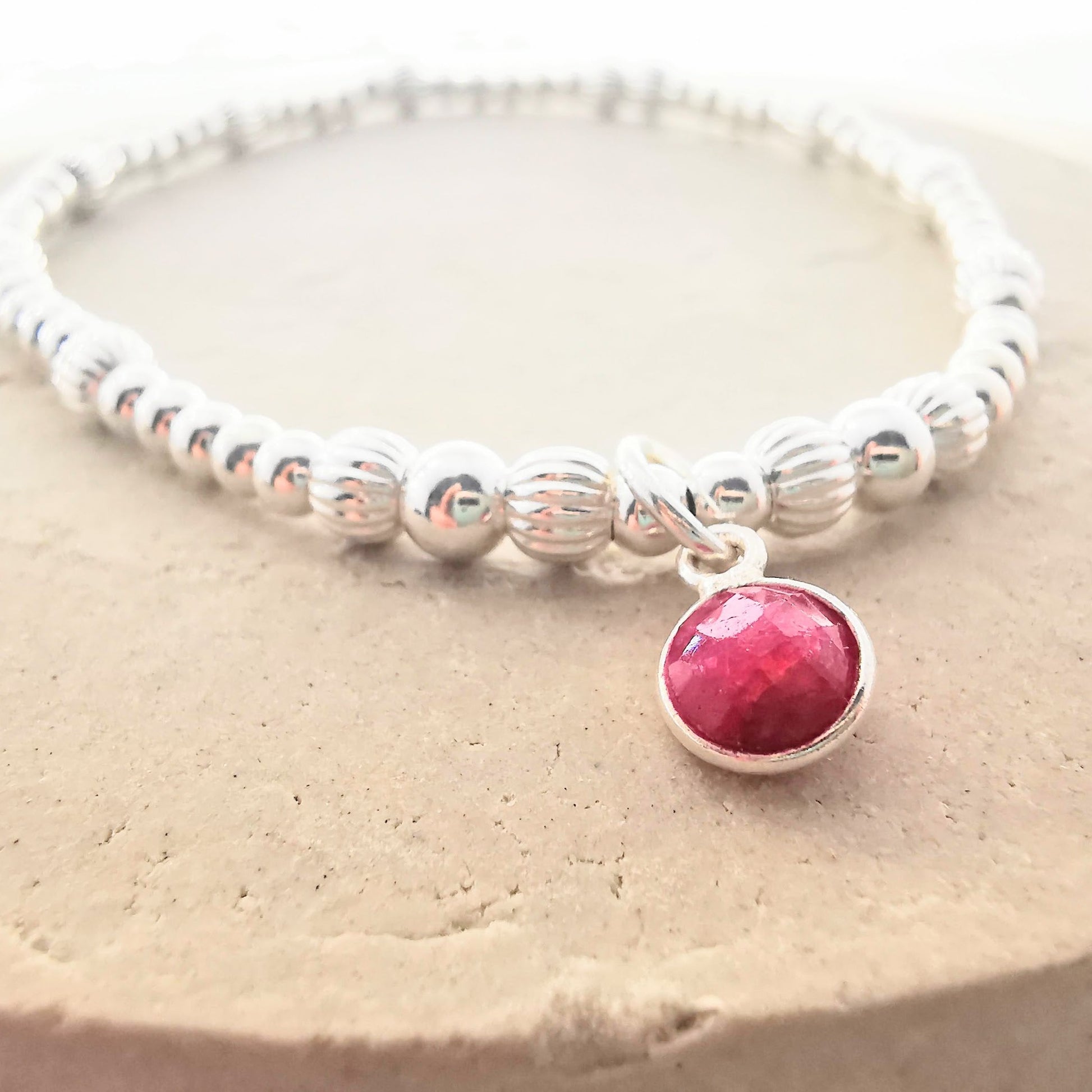 Sterling Silver Bead Bracelet with Ruby - SKU 1774 - Sophellie Jewellery