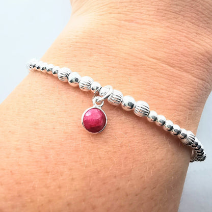 Sterling Silver Bead Bracelet with Ruby - SKU 1774 - Sophellie Jewellery