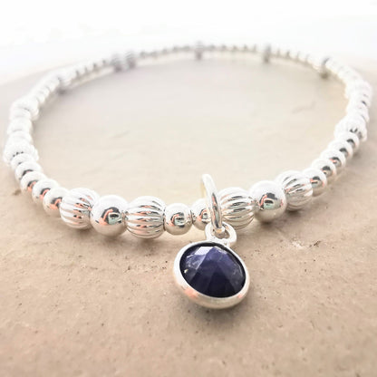 Sterling Silver Bead Bracelet with Sapphire - SKU 1776 - Sophellie Jewellery