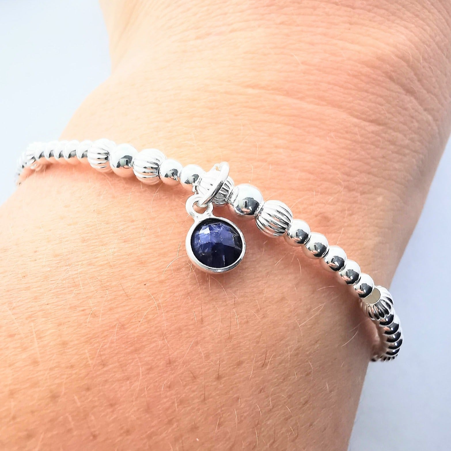 Sterling Silver Bead Bracelet with Sapphire - SKU 1776 - Sophellie Jewellery