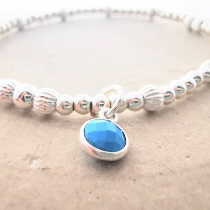 Sterling Silver Bead Bracelet with Turquoise - SKU 1778 - Sophellie Jewellery