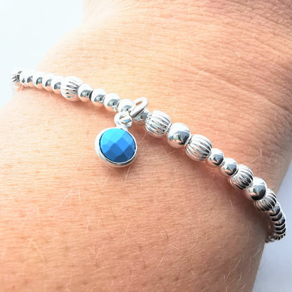 Sterling Silver Bead Bracelet with Turquoise - SKU 1778 - Sophellie Jewellery