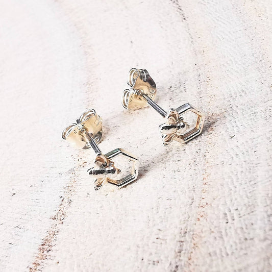 Sterling Silver Bee and Honeycomb Stud Earrings - SKU 1604 - Sophellie Jewellery