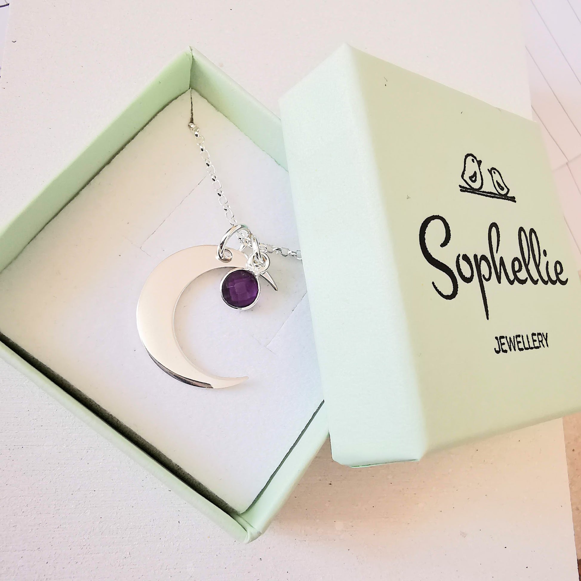 Sterling Silver Crescent Moon Necklace - SKU 968 - Sophellie Jewellery