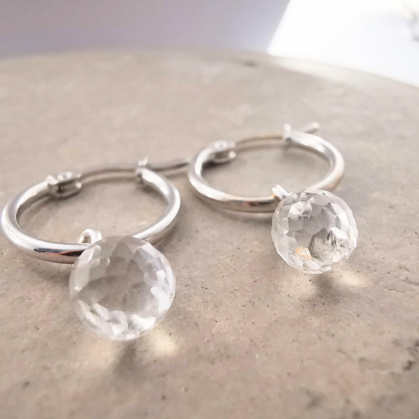 Sterling Silver Crystal Quartz Lever Back Hoop Earrings - SKU 1642 - Sophellie Jewellery