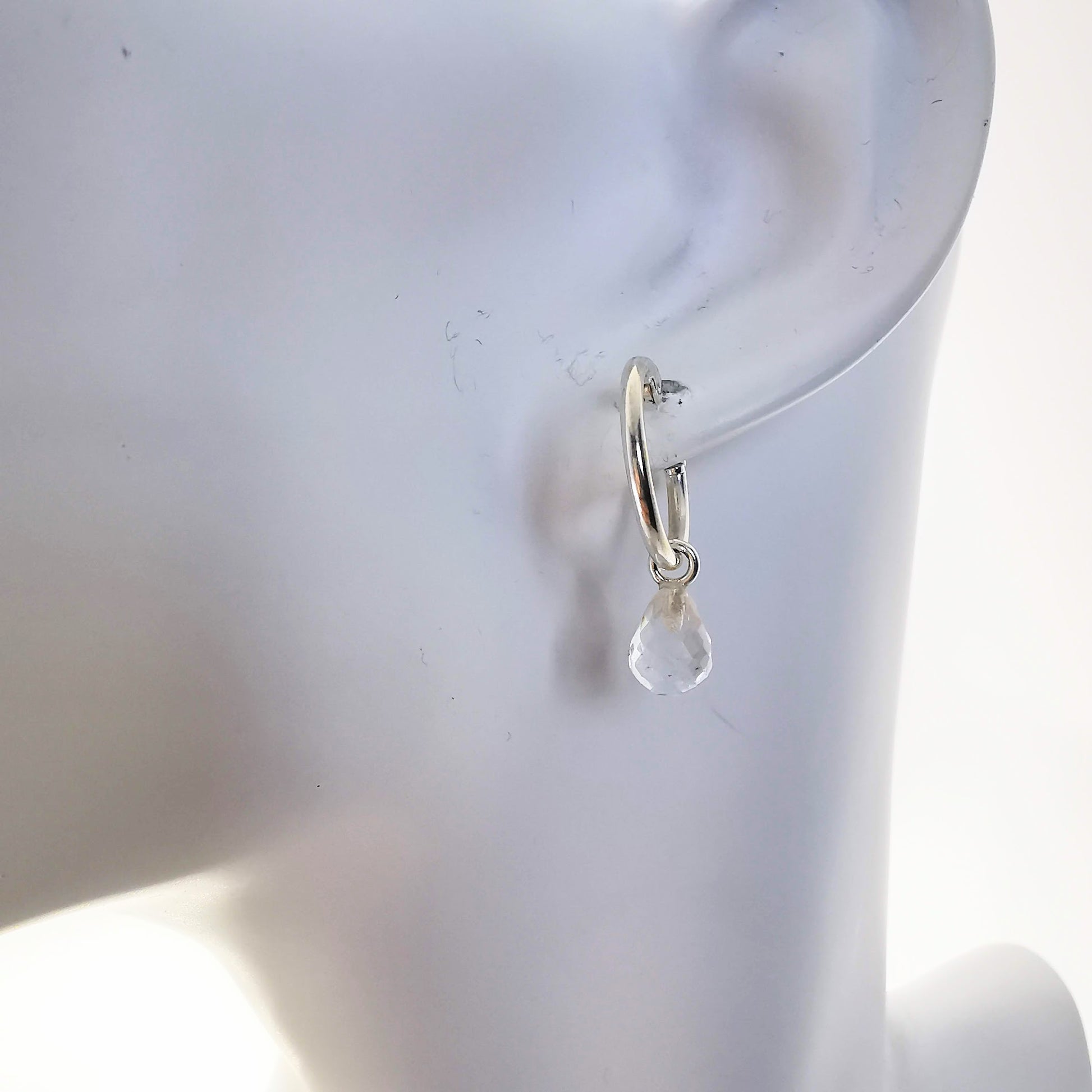 Sterling Silver Crystal Quartz Lever Back Hoop Earrings - SKU 1642 - Sophellie Jewellery