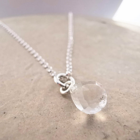 Sterling Silver Crystal Quartz Teardrop Pendant Necklace - SKU 1700 - Sophellie Jewellery