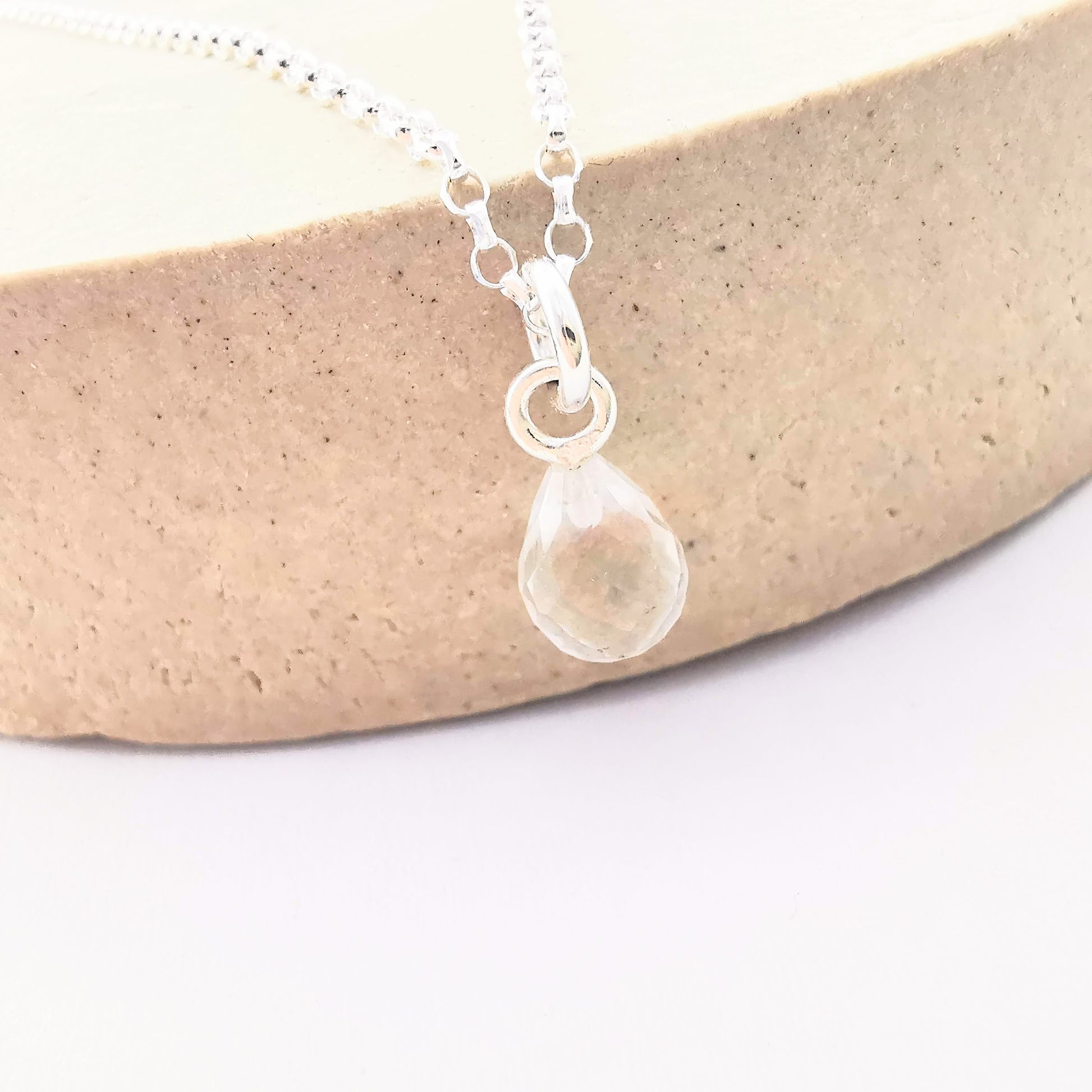 Sterling Silver Crystal Quartz Teardrop Pendant Necklace - SKU 1700 - Sophellie Jewellery