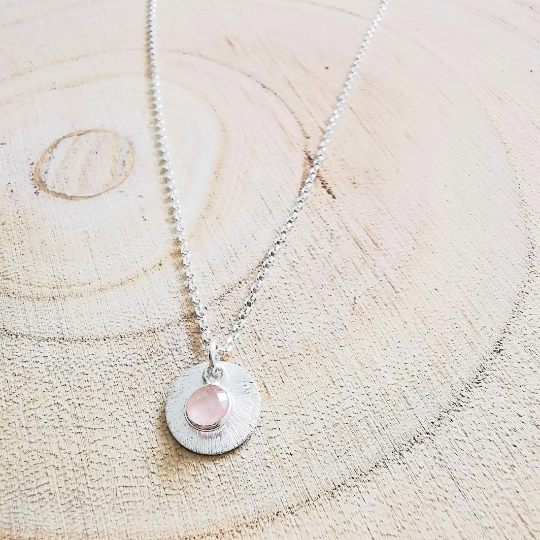 Sterling Silver Etched Disc Pendant Necklace - SKU - Sophellie Jewellery