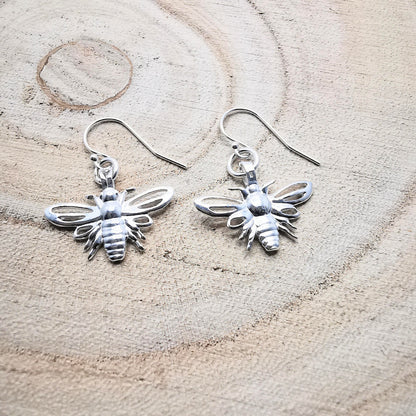 Sterling Silver Large Bee Dangle Earrings - SKU 1252 - Sophellie Jewellery