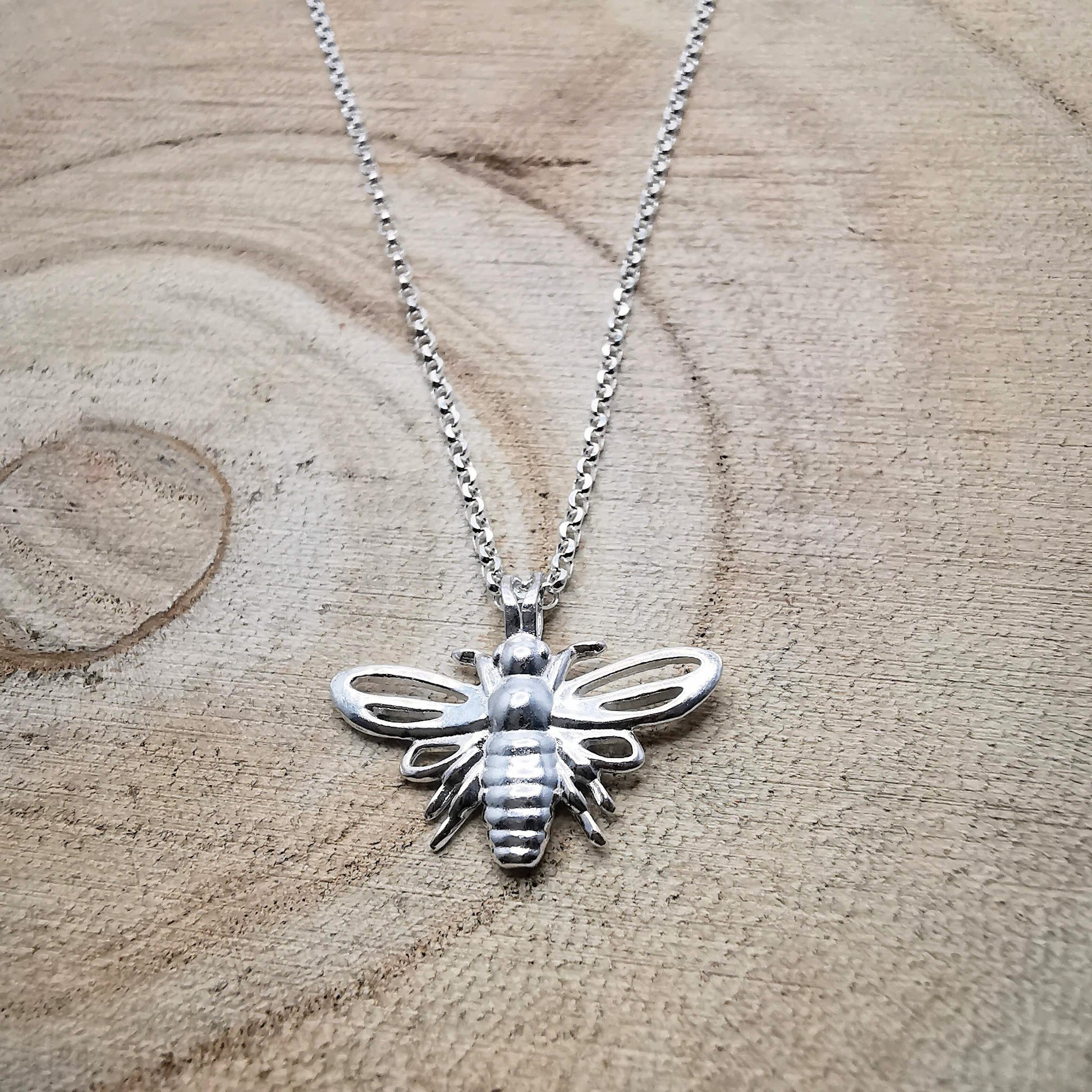 Sterling Silver Large Bee Pendant Necklace - SKU 1251 - Sophellie Jewellery