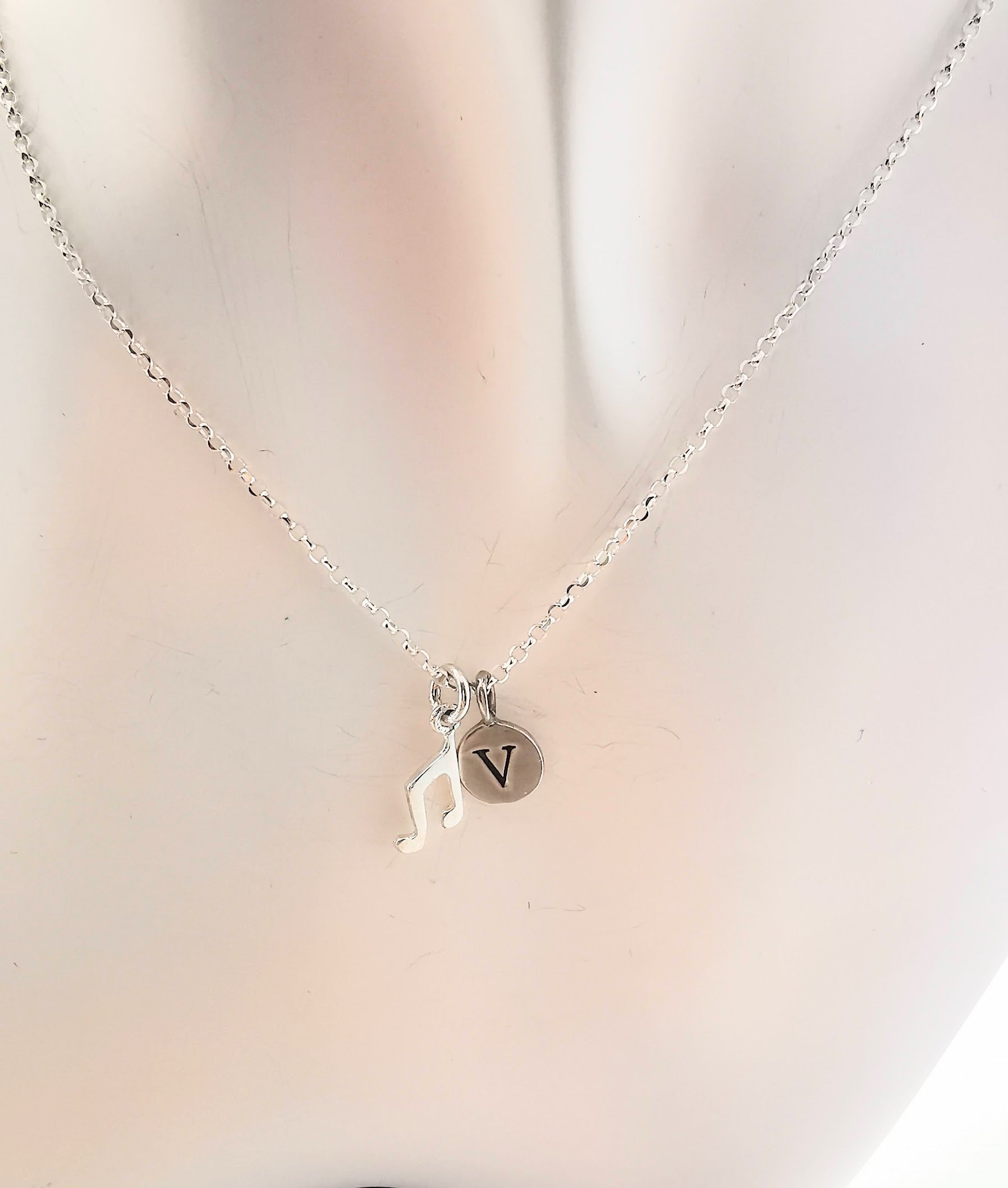 Sterling Silver Music Note and Initial Pendant Necklace - SKU 1222 - Sophellie Jewellery