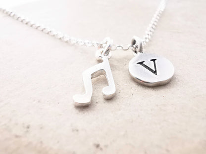 Sterling Silver Music Note and Initial Pendant Necklace - SKU 1222 - Sophellie Jewellery