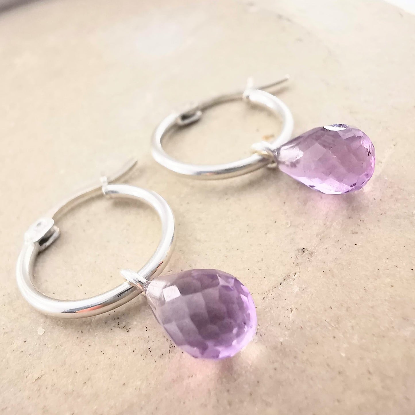 Sterling Silver Purple Amethyst Lever Back Hoop Earrings - SKU 1644 - Sophellie Jewellery