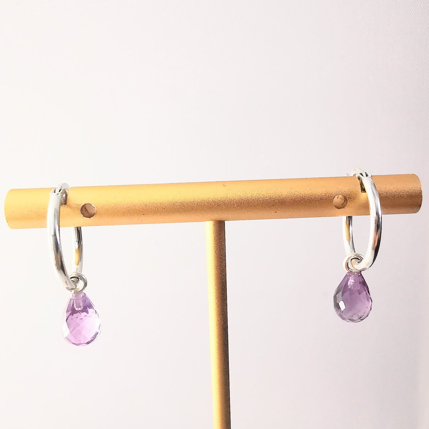 Sterling Silver Purple Amethyst Lever Back Hoop Earrings - SKU 1644 - Sophellie Jewellery