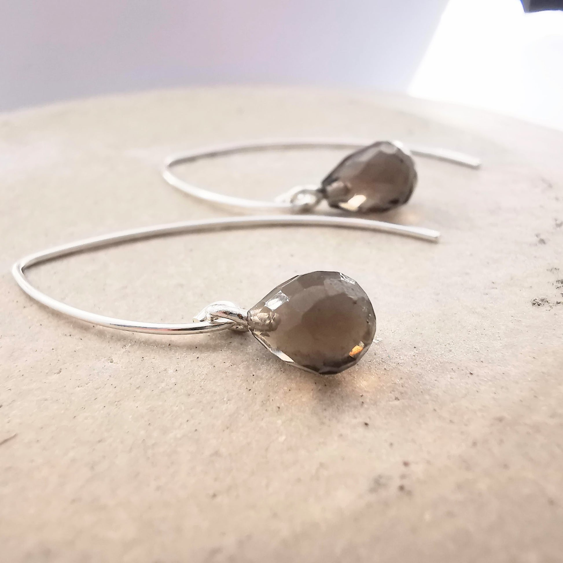 Sterling Silver Smokey Quartz Ear Wire Earrings - SKU 1646 - Sophellie Jewellery