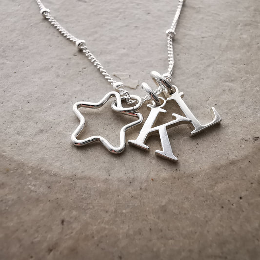 Sterling Silver Star and Double Initial Satellite Necklace - SKU 2239 - Sophellie Jewellery