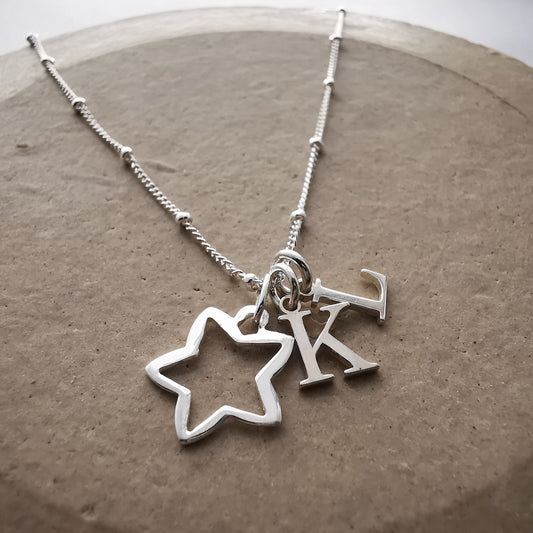 Sterling Silver Star and Double Initial Satellite Necklace - SKU - Sophellie Jewellery