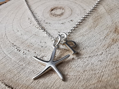 Sterling Silver Starfish and Initial Pendant Necklace - SKU 1100 - Sophellie Jewellery