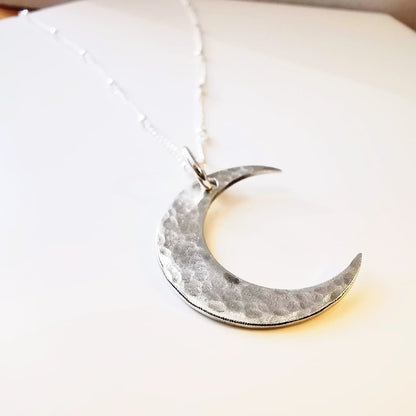 Sterling Silver Textured Crescent Moon Pendant Necklace - SKU 1262 - Sophellie Jewellery