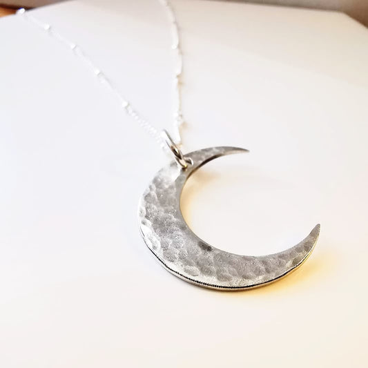 Sterling Silver Textured Crescent Moon Pendant Necklace - SKU 1262 - Sophellie Jewellery