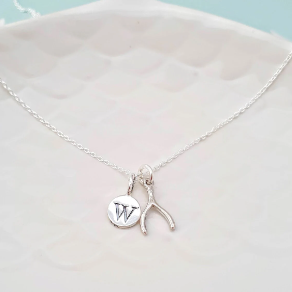 Sterling Silver Wishbone and Initial Pendant Necklace - SKU 024 - Sophellie Jewellery