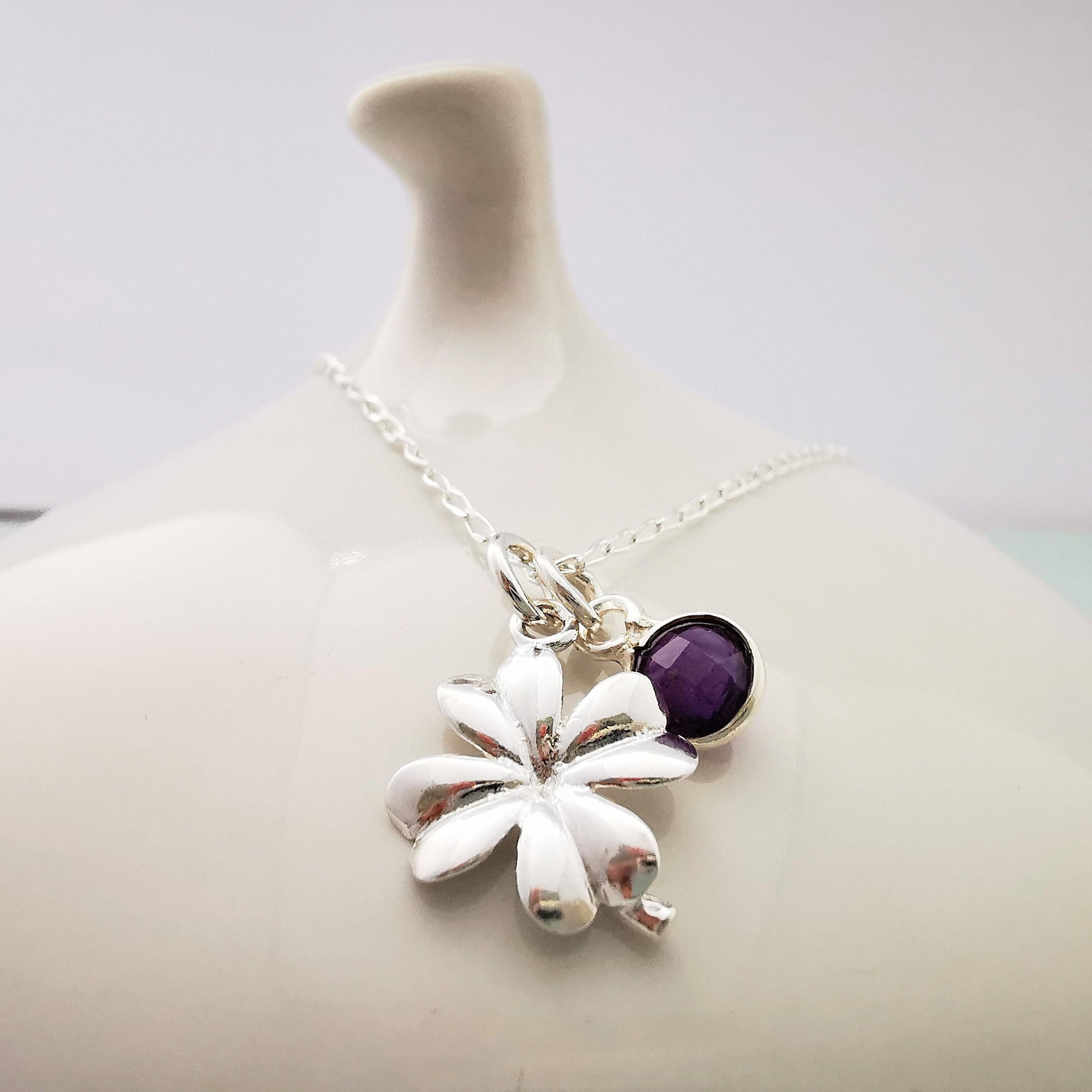 Sterling Silver Clover and Gemstone Pendant Necklace - SKU 716 - Sophellie Jewellery