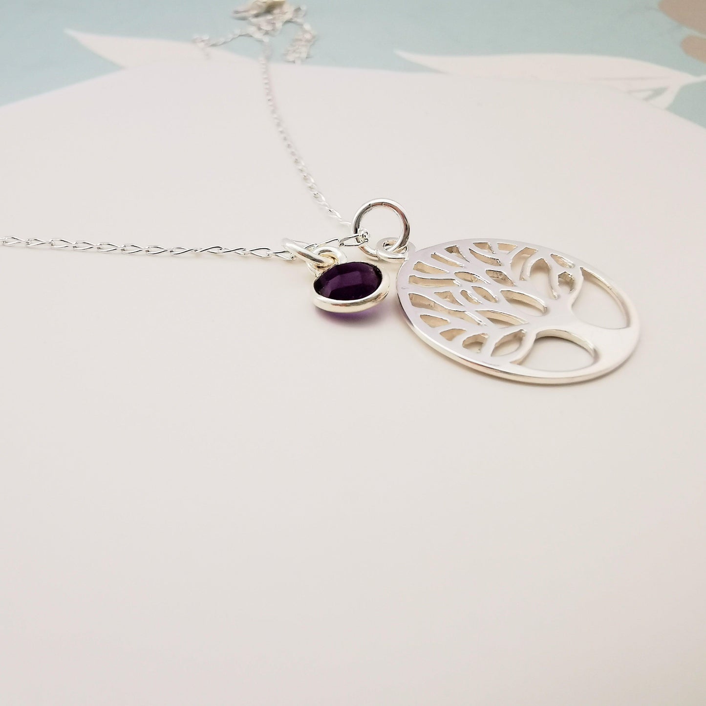 Sterling Silver Family Tree and Gemstone Pendant Necklace - SKU 706 - Sophellie Jewellery