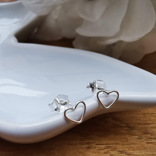 Silver Open Heart Stud Earrings - SKU 734 - Sophellie Jewellery