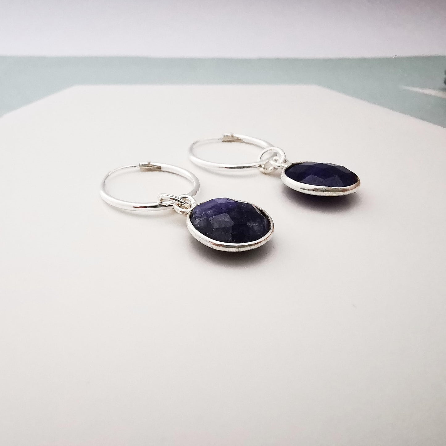 Sterling Silver Sapphire Hoop Earrings - SKU 722 - Sophellie Jewellery