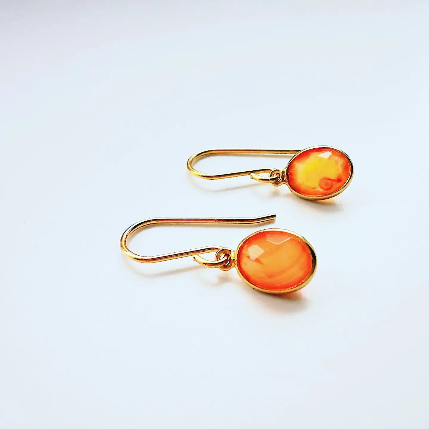 Gold Oval Orange Carnelian Earrings - SKU 754 - Sophellie Jewellery