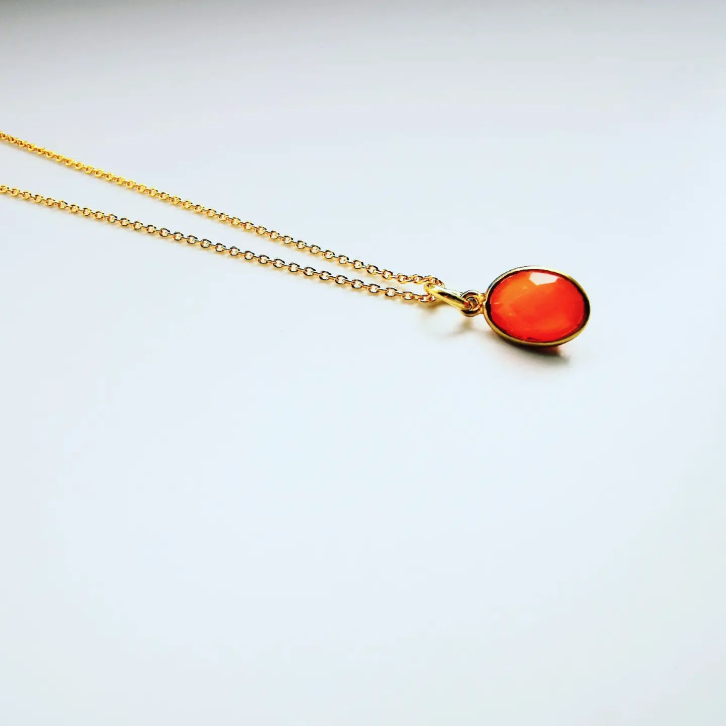 Gold Oval Carnelian Pendant Necklace - SKU 756 - Sophellie Jewellery