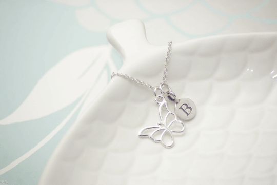 Sterling Silver Personalised Butterfly Pendant Necklace - SKU 026 - Sophellie Jewellery