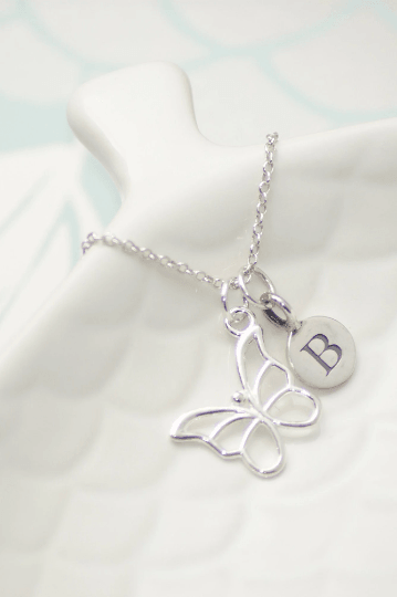 Sterling Silver Personalised Butterfly Pendant Necklace - SKU 026 - Sophellie Jewellery