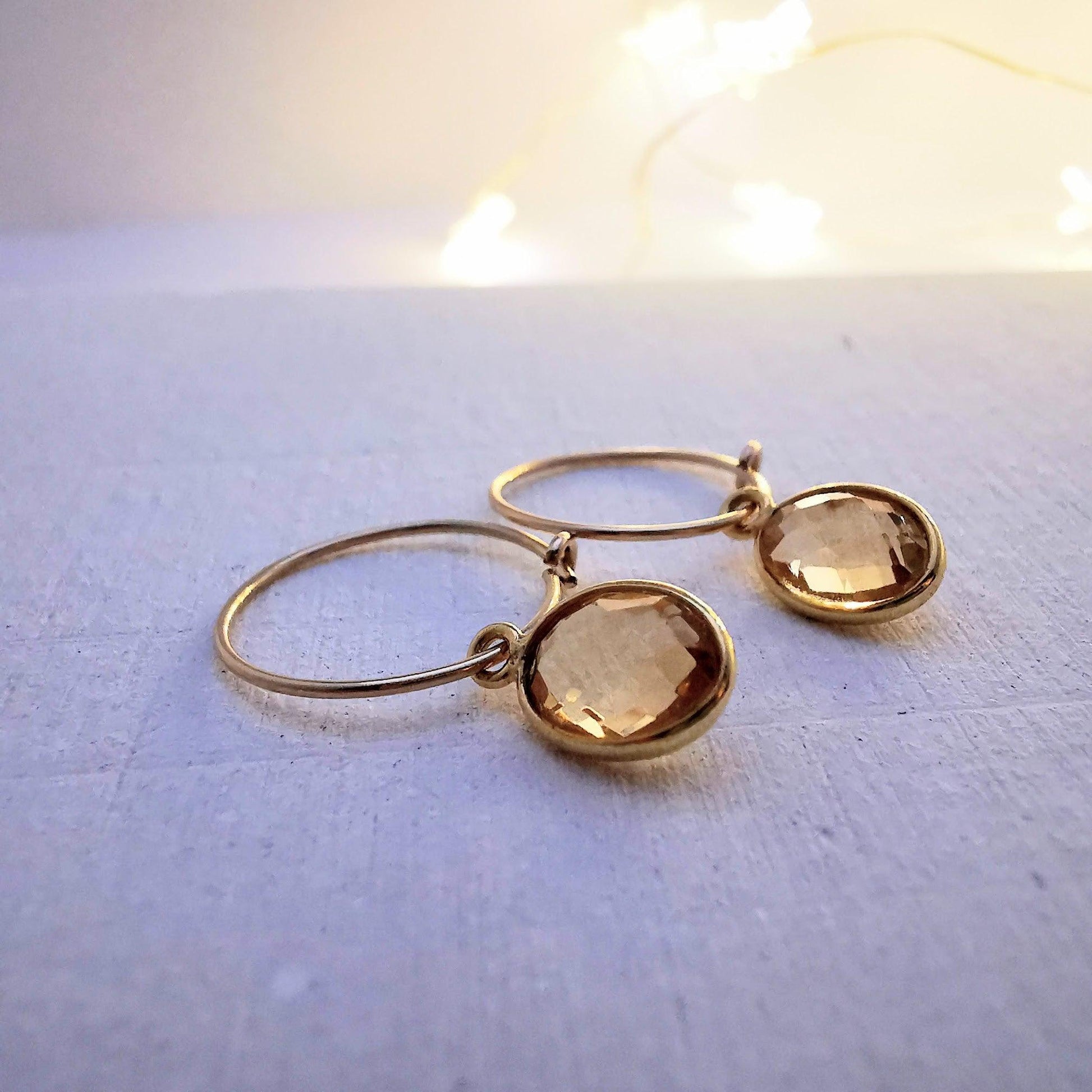 Gold Oval Citrine Hoop Earrings - SKU 062 - Sophellie Jewellery