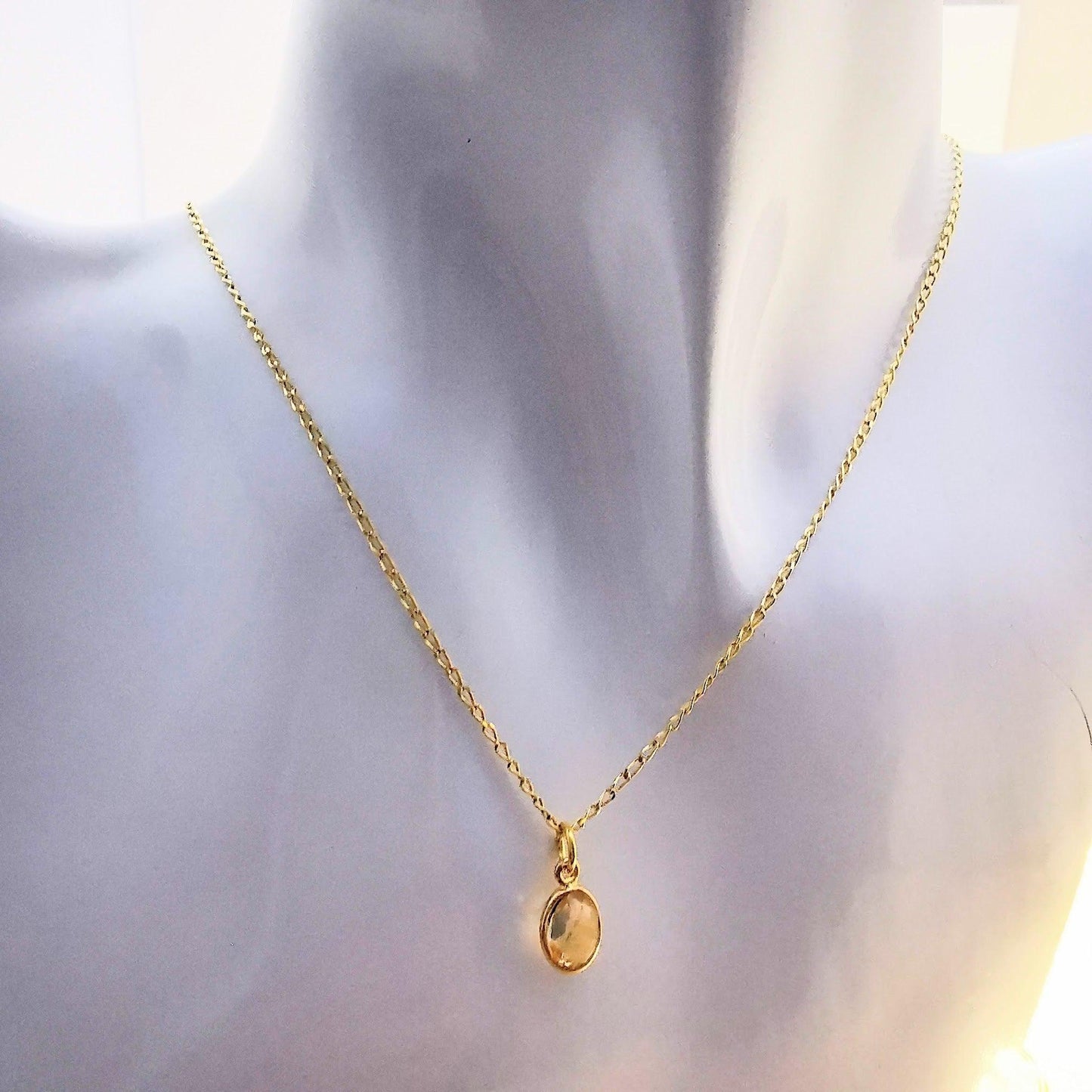 Gold Oval Citrine Pendant Necklace - SKU 1004 - Sophellie Jewellery