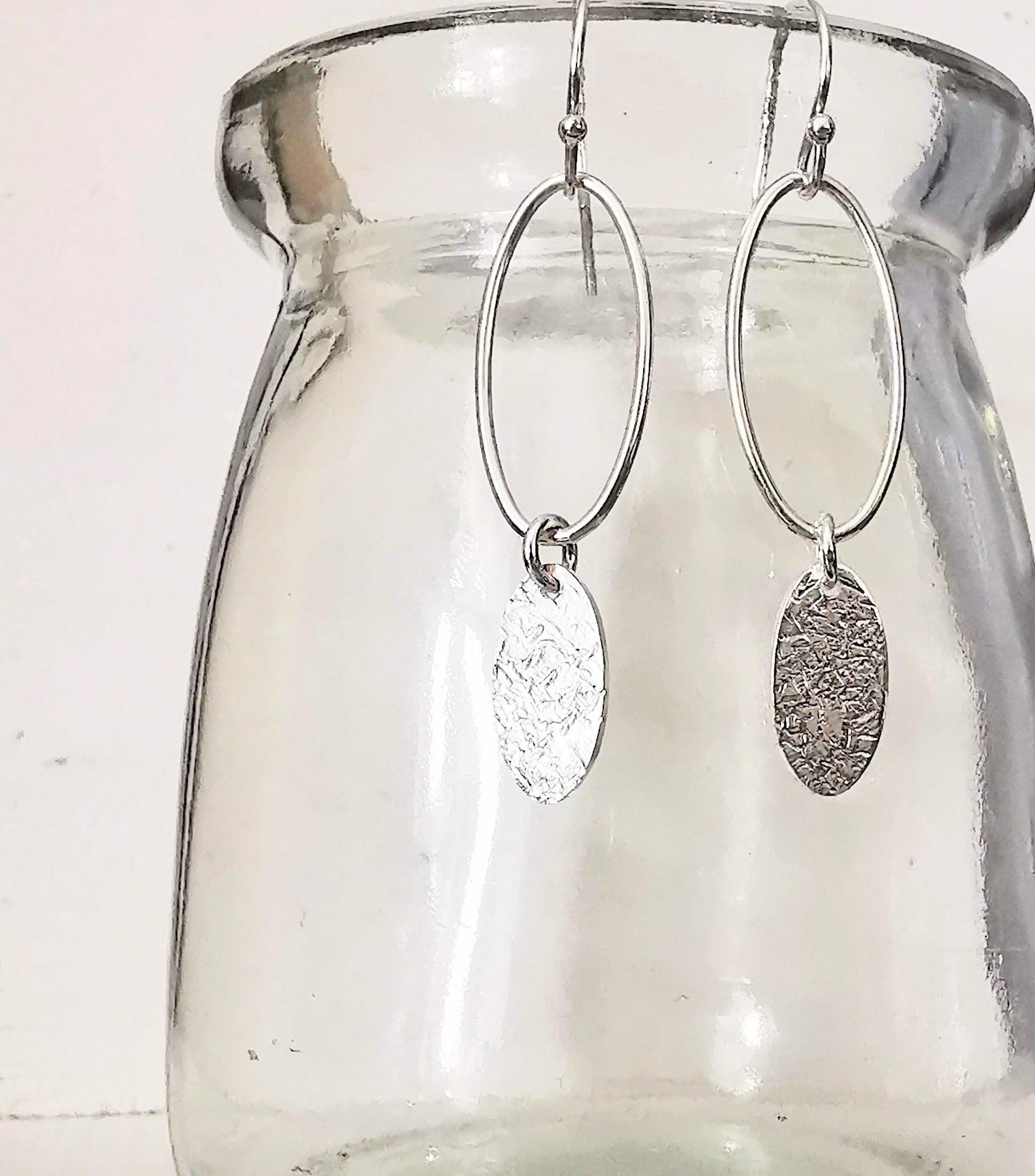 Sterling Silver Oval Long Drop Dangle Earrings - SKU 1015 - Sophellie Jewellery