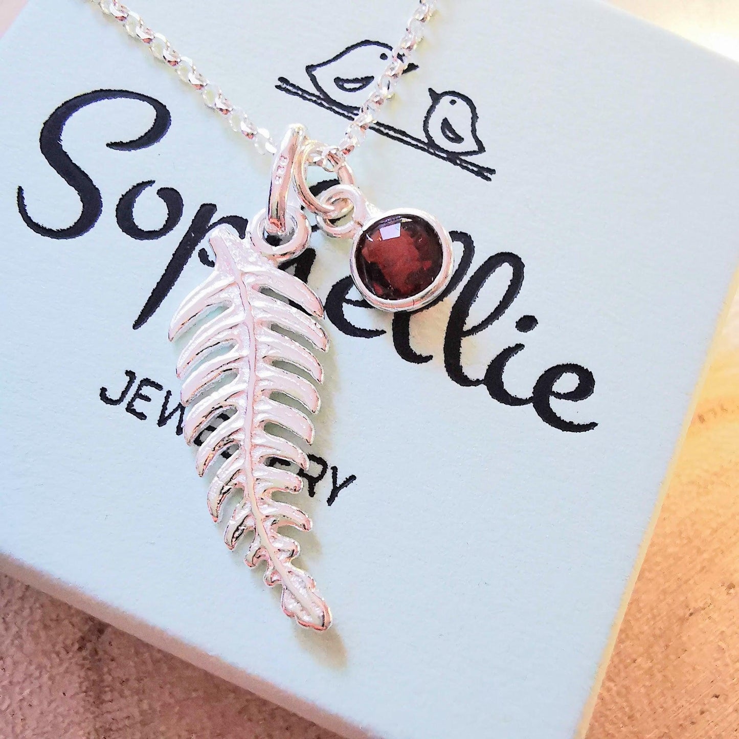 Sterling Silver Fern Lead and Gemstone Necklace - SKU 1028 - Sophellie Jewellery