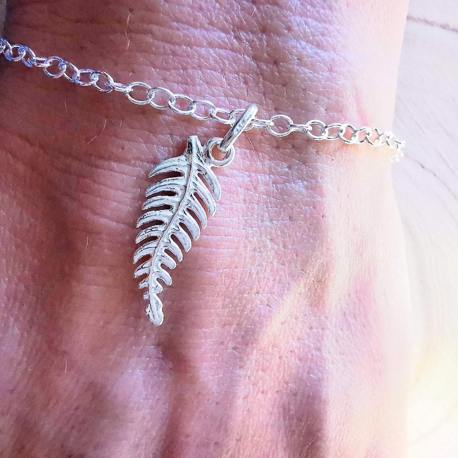 Silver Fern Leaf Pendant Bracelet - SKU 1029 - Sophellie Jewellery