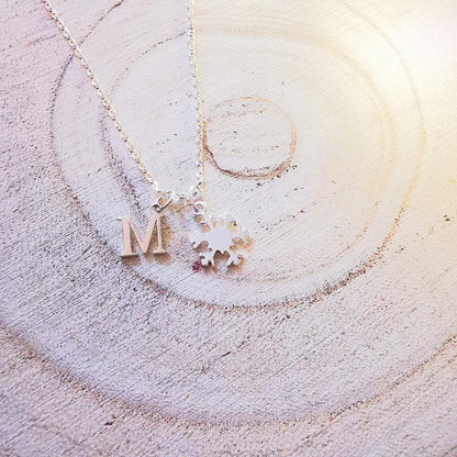 Sterling Silver Personalised Snowflake and Initial Necklace - SKU 1030 - Sophellie Jewellery