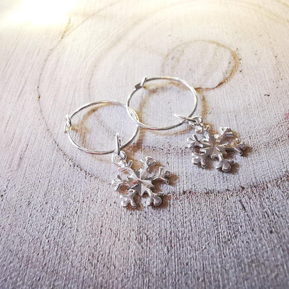 Silver Snowflake Hoop Earrings - SKU 1084 - Sophellie Jewellery