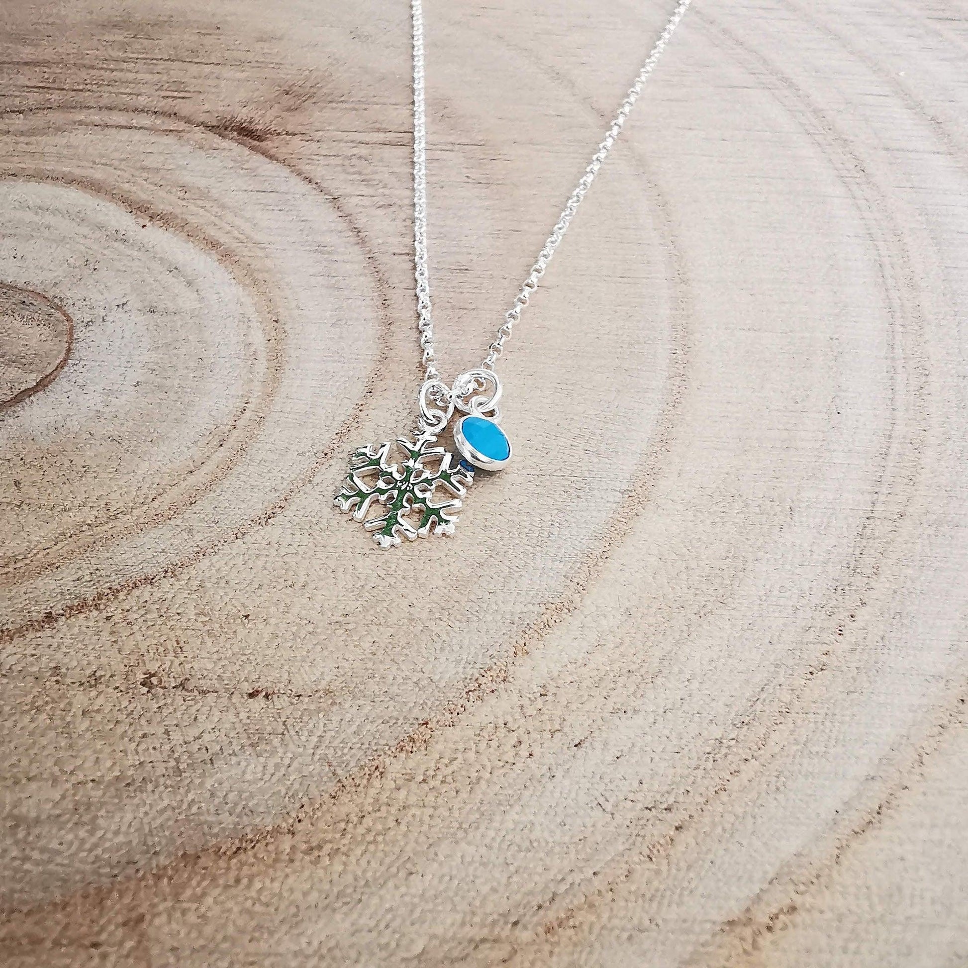 Sterling Silver Snowflake and Gem Necklace - SKU 378 - Sophellie Jewellery