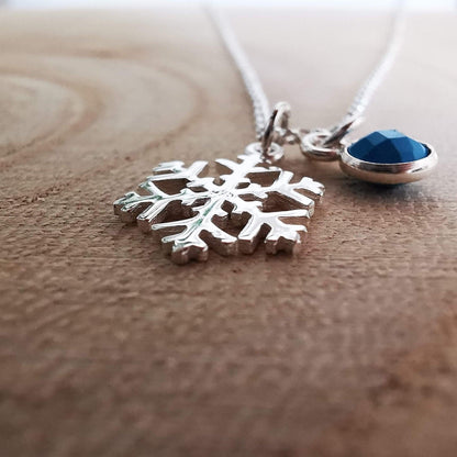 Sterling Silver Snowflake and Gem Necklace - SKU 378 - Sophellie Jewellery